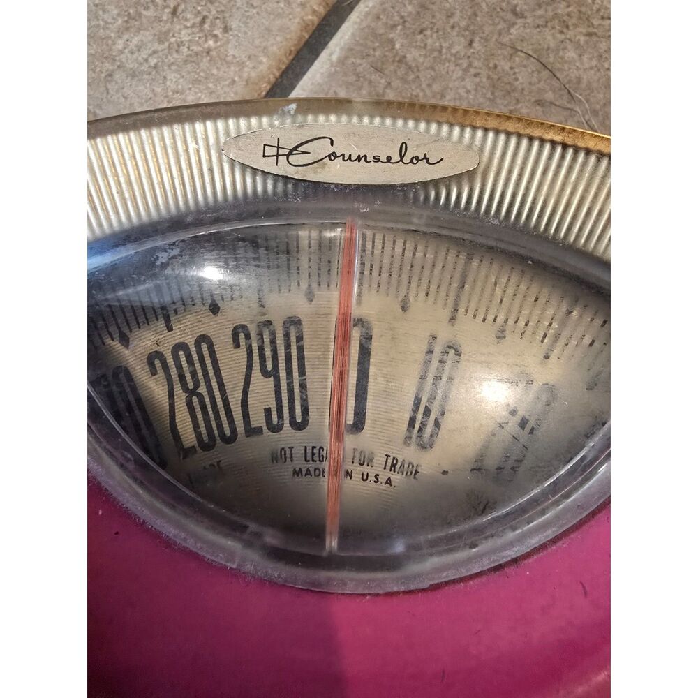 Counselor Brearly Co MCM 50's Pink Fuzzy Weight Bathroom Scale Still Works!